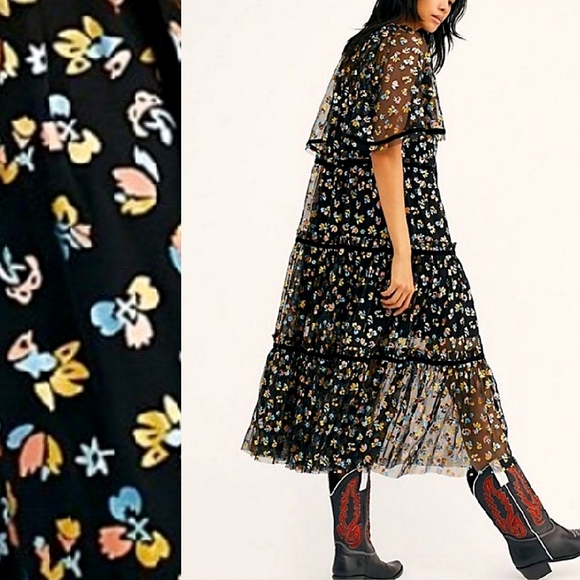 NWOT🌺 Free People Practical Magic Tiered Sheer Black Formal Maxi Dress, - Picture 4 of 10